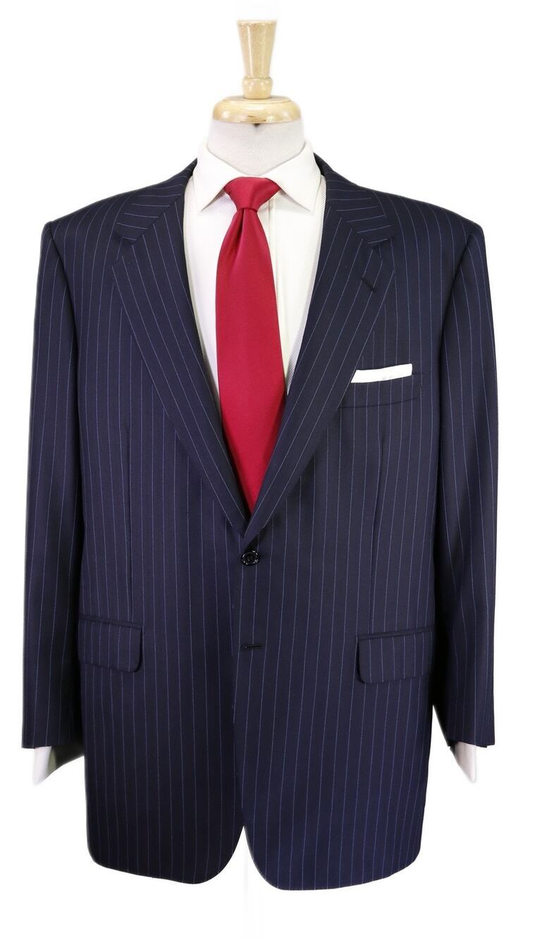 Brioni Navy Blue Pinstripe 2-Btn Wool Handmade Suit 46R